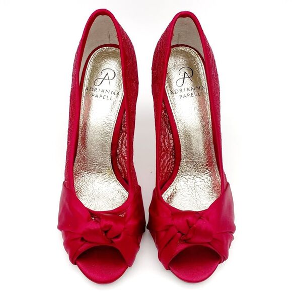 Adrianna Papell Ruby Red Satin and Lace Peep-toe Heel Dress Shoe Women’s Size 8 - Picture 5 of 14